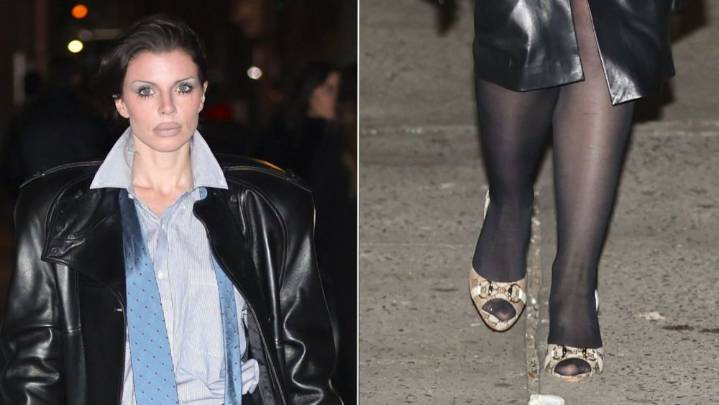 Julia Fox Punctuates Menswear Look in New York with Gucci Python Pumps