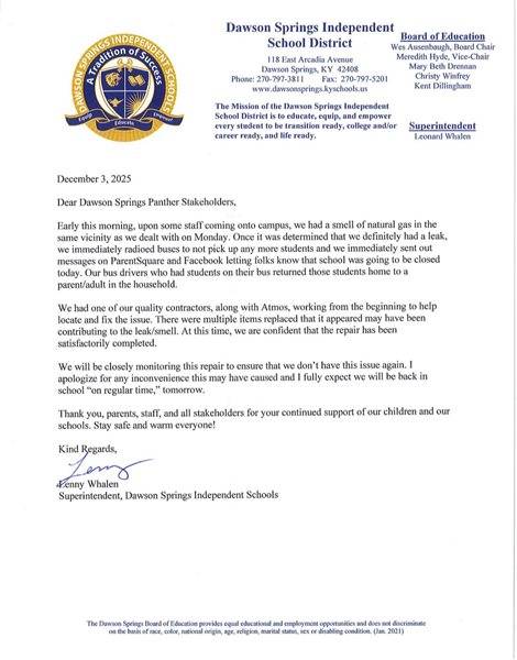 Gas leak forces cancellation of school in Dawson Springs