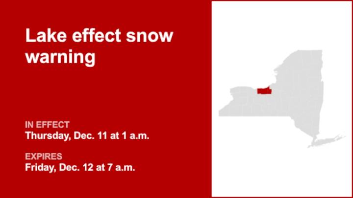 NY weather: Lake effect snow warning for Wayne and Cayuga counties for Thursday and Friday