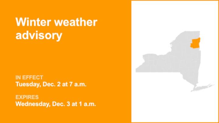 Winter weather advisory for Western Essex and Eastern Essex for Tuesday and Wednesday