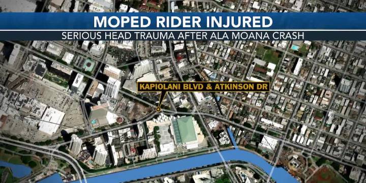 Moped rider suffers serious head injuries after Ala Moana crash
