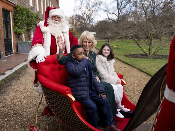 Camilla joins youngsters in Queen Victoria’s former sled at Clarence House party