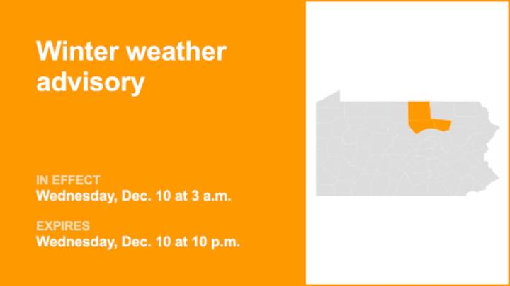 Winter weather advisory for North Central Pa. for Wednesday
