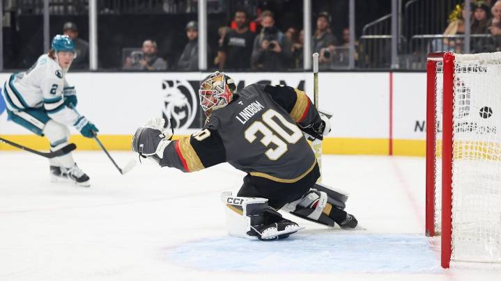 Hertl scores twice, Lindbom gets his 1st NHL win in the Knights' 4