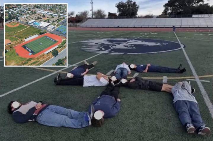 Human swastika formed by students at Bay Area Branham High School