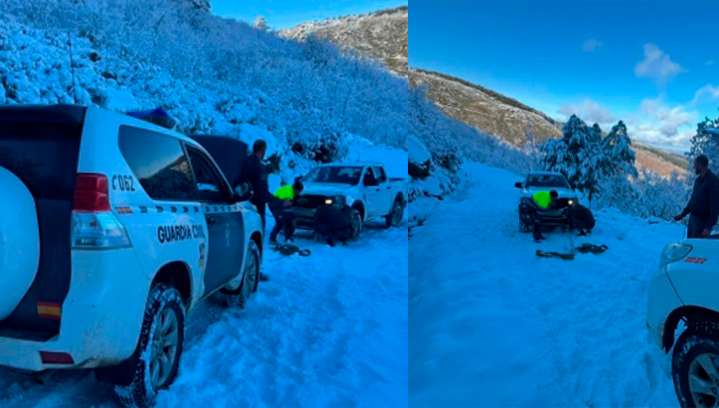 Rescate de la Guardia Civil en Candelario tras la intensa nevada: un vehículo queda atrapado en La Dehesa