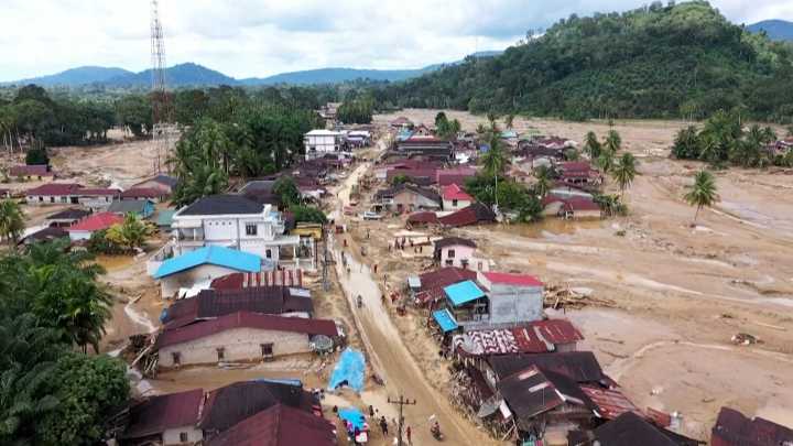 Drone video shows devastation from floods in Indonesia’s Sumatra