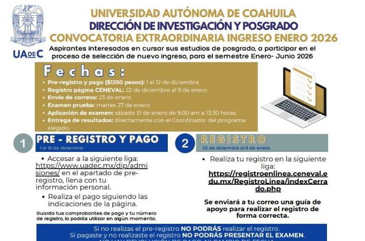 Participa en el proceso de admisión extraordinario para Maestrías y Doctorados de la UA de C