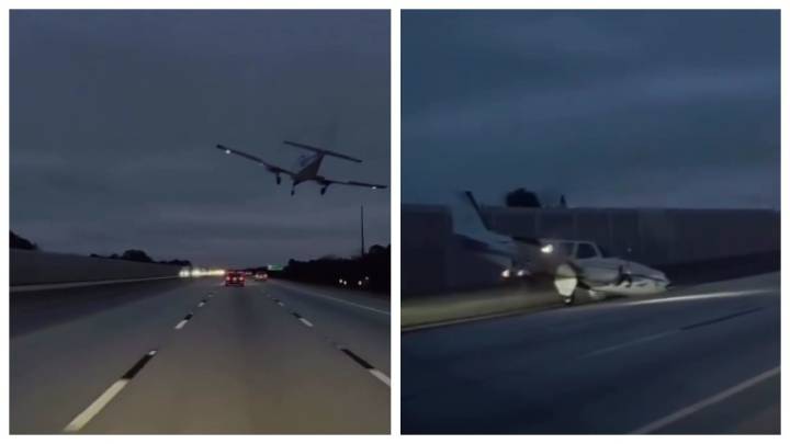 Plane crashes into car while making emergency landing on US highway