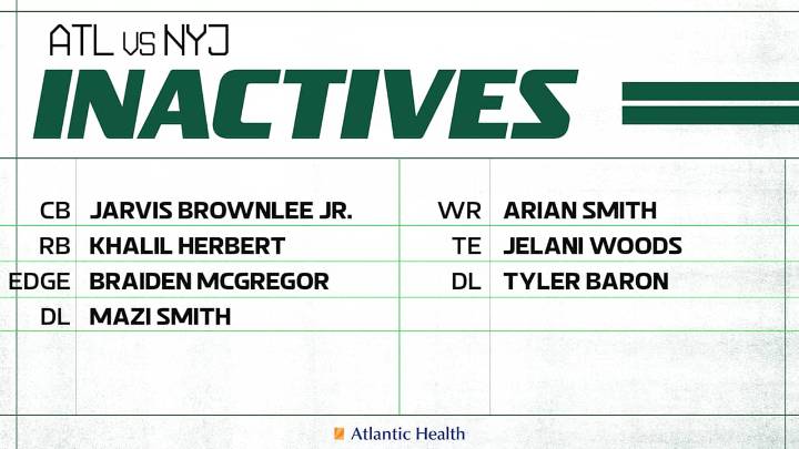 Jets' 7-Player Inactive List for Falcons Includes CB Jarvis Brownlee, WR Arian Smith