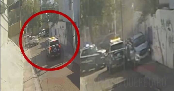 VIDEO: Patrulla embiste vehículo sospechoso; encontraron aparentemente metanfetamina en Querétaro