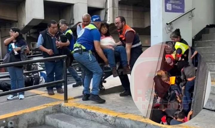 Avalancha humana en escalera electromecánica del Metro de CDMX deja doce lesionados