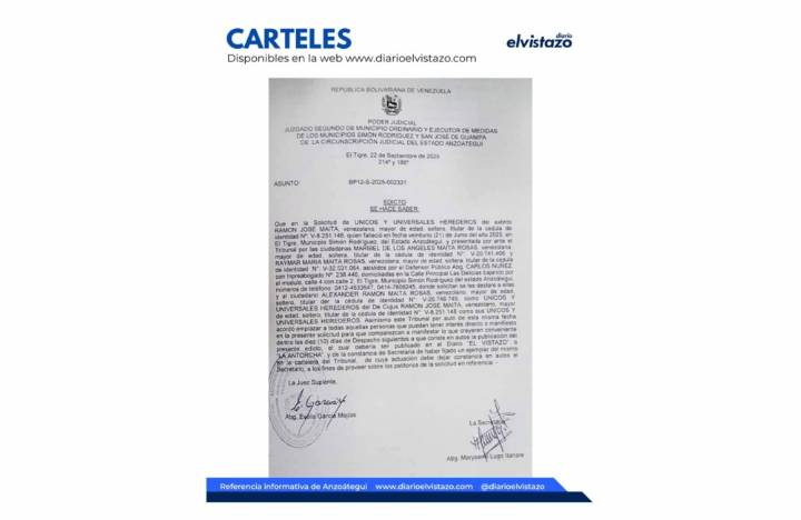 Edicto del Juzgado Segundo de los municipios Simón Rodríguez y Guanipa por la solicitud de Únicos y Universales Herederos de Ramón José Maita