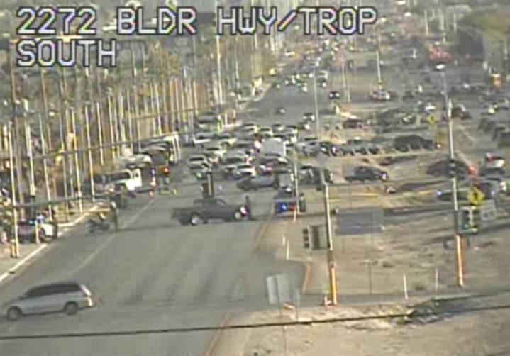 Motorcyclist hospitalized in east Las Vegas crash