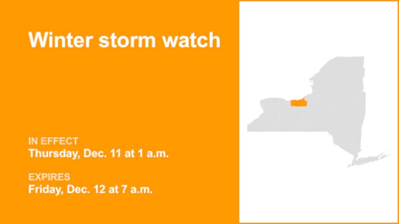 Winter storm watch issued for Wayne and Cayuga counties for Thursday and Friday
