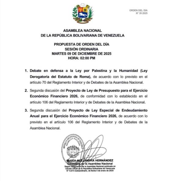 AN retoma este martes la segunda discusión del «Proyecto de Ley de Presupuesto para el Ejercicio Económico Financiero 2026»