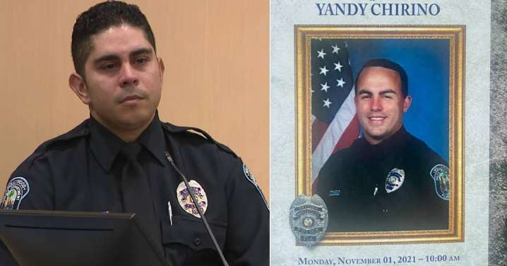 Oficial se emociona durante juicio por pena de muerte del asesino de policía cubano Yandy Chirino en Florida