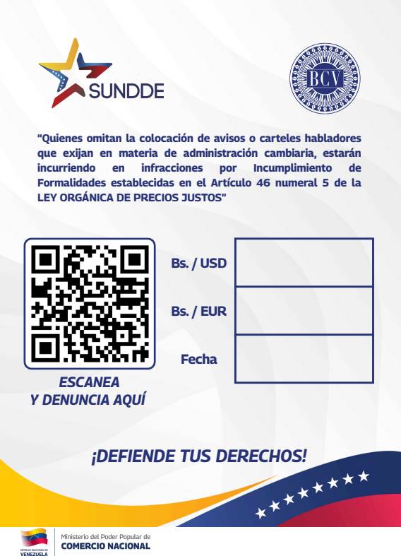 Así es el nuevo formato para divulgar la tasa oficial del BCV en los comercios del país