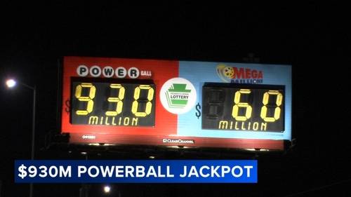 Powerball jackpot climbs to $930M ahead of Wednesday's drawing