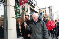 Mayor-elect Mamdani and Bernie Sanders picket with striking Starbucks workers