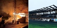 Las impactantes imágenes del incendio en el estadio de un club europeo tras el descenso a segunda división