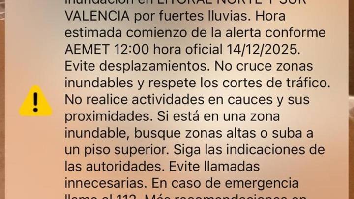 La Generalitat Valenciana envía un EsAlert a los móviles de Valencia por la alerta roja por lluvias