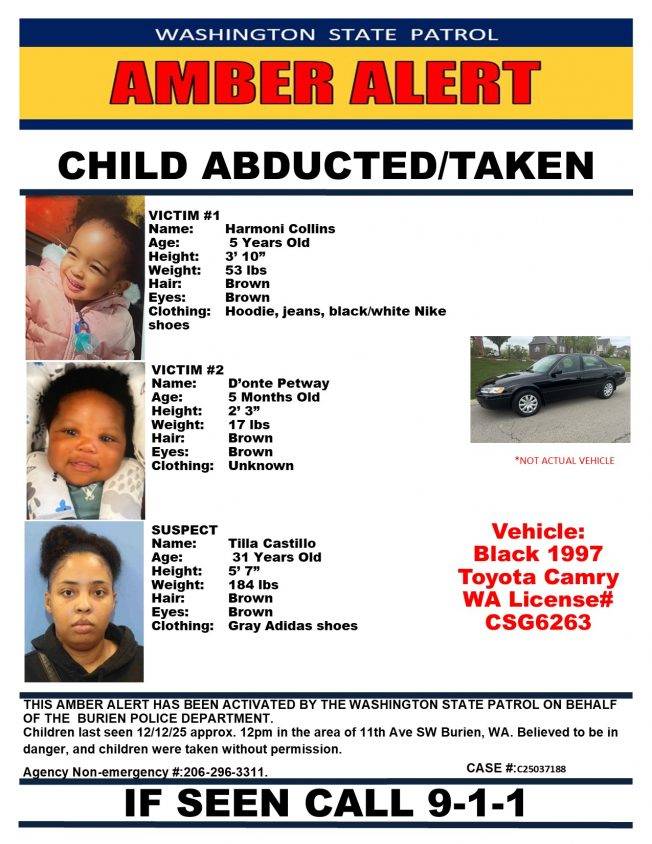 Amber Alert for two children taken in Burien