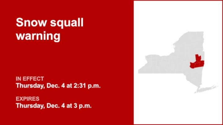 Update: Capital Region placed under a snow squall warning Thursday afternoon