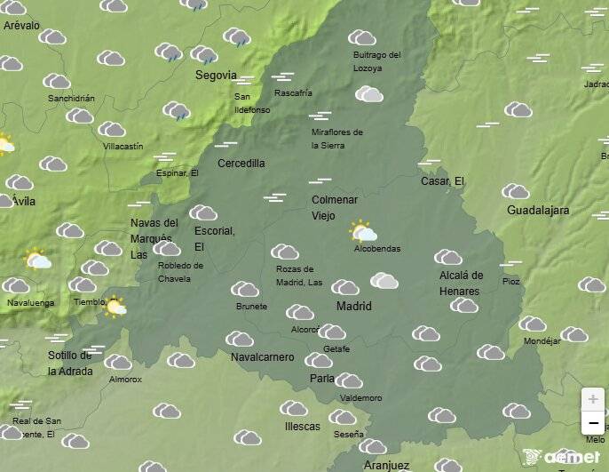 El cielo se mantiene cerrado este sábado en Madrid y el sur mejora ligeramente al final del día