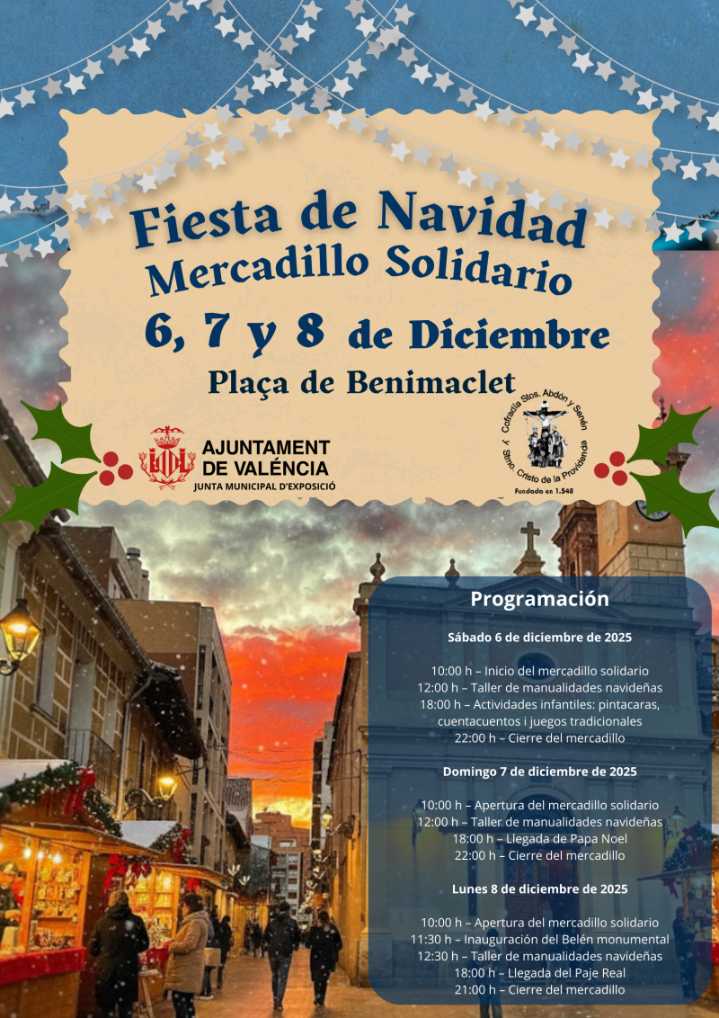 Benimaclet inaugura la Navidad con una gran fiesta y un mercadillo solidario del 6 al 8 de diciembre