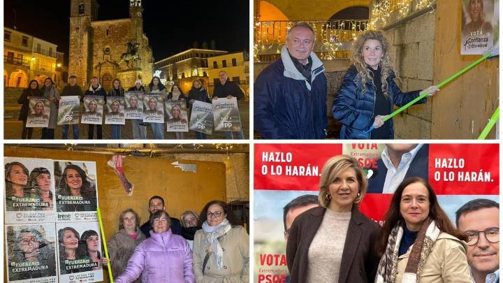 Trujillo entra en campaña: noche de pegada de carteles y mañana de mensajes cruzados