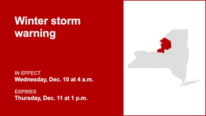NY weather: part of New York placed under a winter storm warning Wednesday and Thursday