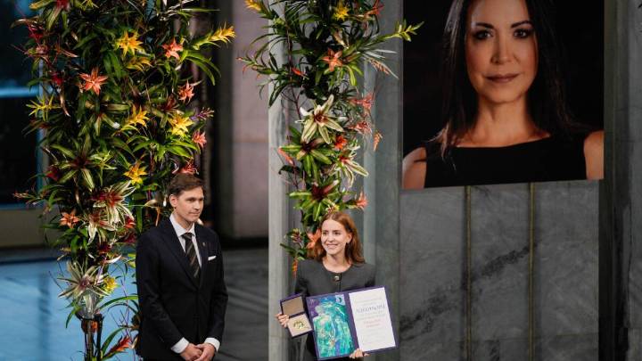The daughter of Venezuela's Machado accepts the Nobel Peace Prize in her absence