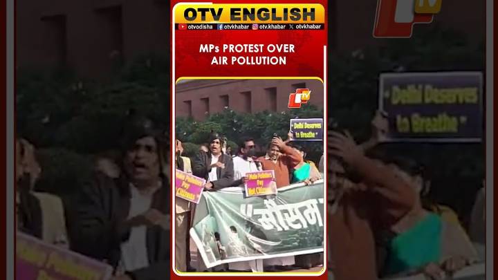 Delhi: Opposition MPs Stage Protest At Makar Dwar In Parliament Over Rising Air Pollution