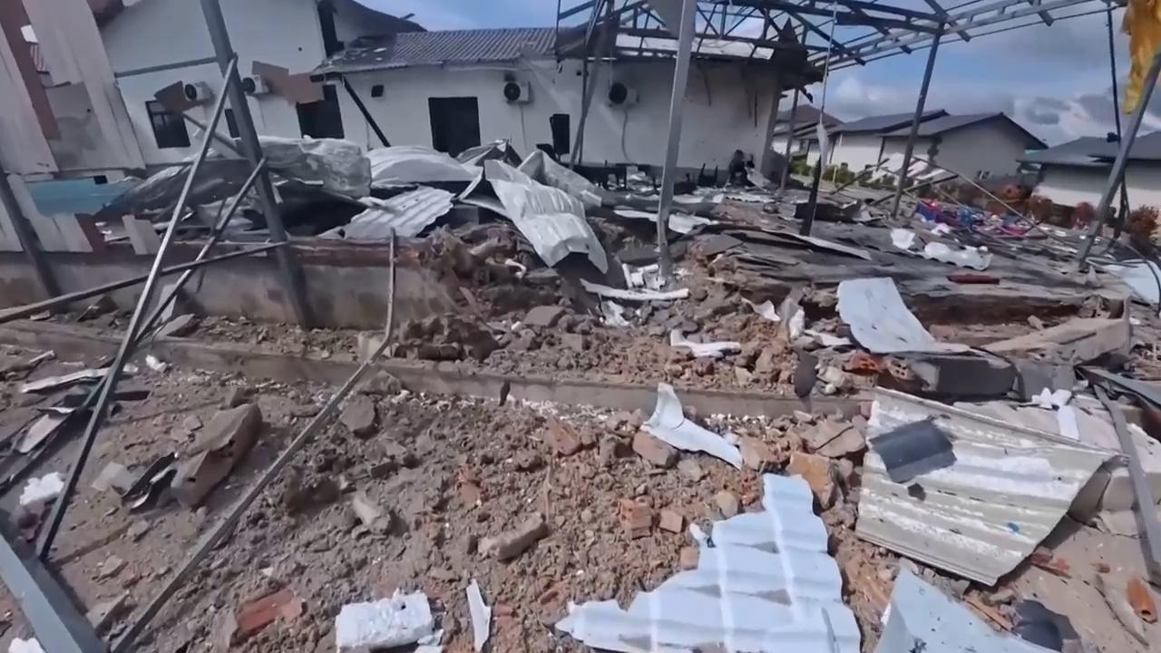 Released footage of damaged housing area near Thai