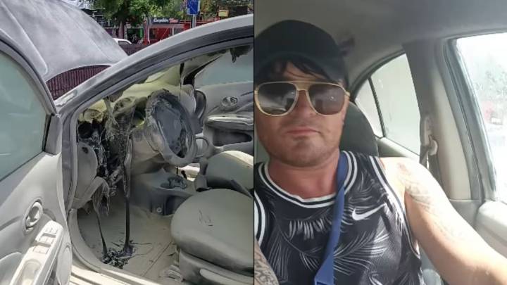 “Tengo miedo de que explote”: el angustioso momento de Junior Playboy tras repentino incendio en su auto