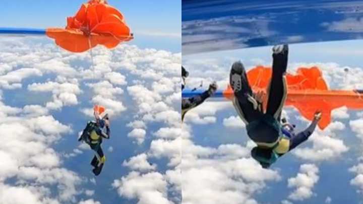 VIDEO I Paracaidista sufre accidente al quedar atrapado en el ala de una avioneta