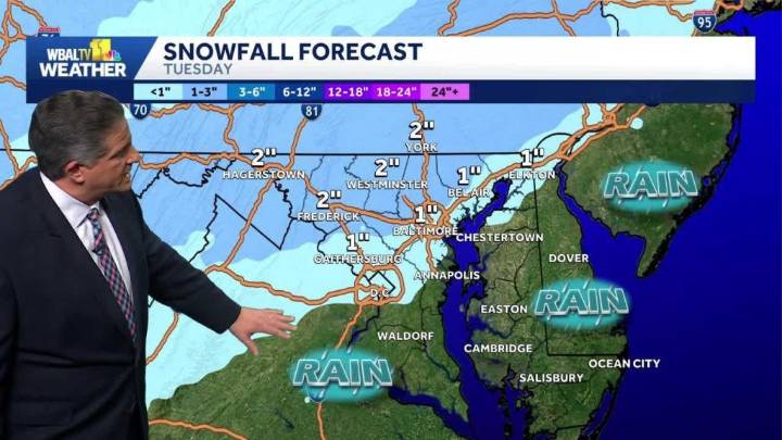 Wintry weather — wet snow, rain — in Maryland weather forecast on Tuesday with more late in the week