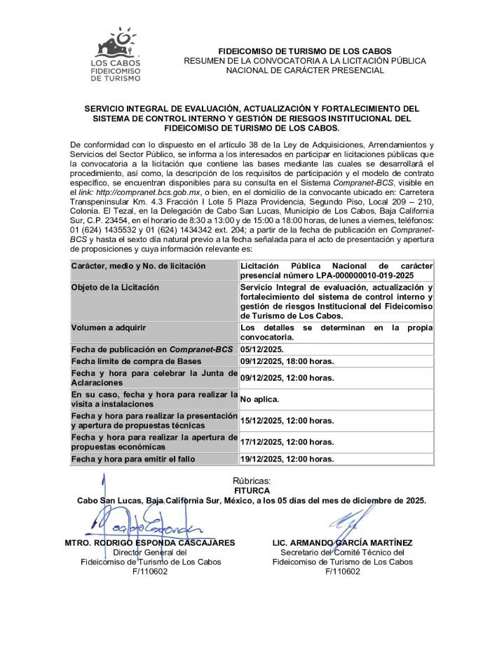 Convocatoria Fideicomiso de Turismo de los Cabos