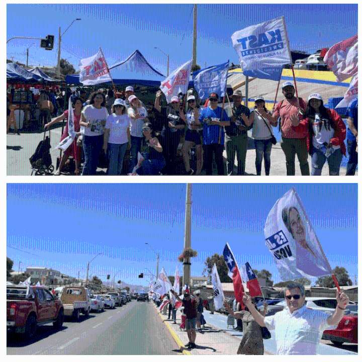 Comandos presidenciales de José Antonio Kast y Jeannette Jara realizan banderazos en la Feria Libre de Copiapó