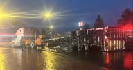 Roundabout at WB I-90 on-ramp closed due to overturned semi truck