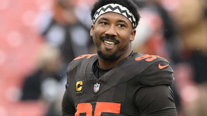 What does it say on Myles Garrett's wrist tape?