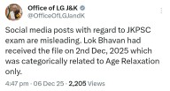 Social media claims on JKPSC exam “misleading”: Office of LG J&K
