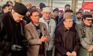 NC leaders, workers assemble at Naseem Bagh to commemorate late Sheikh Mohammad Abdullah’s 120th birth anniversary*  *CM Omar, Dr. Farooq, MP Aga Ruhallah, others pay homage*