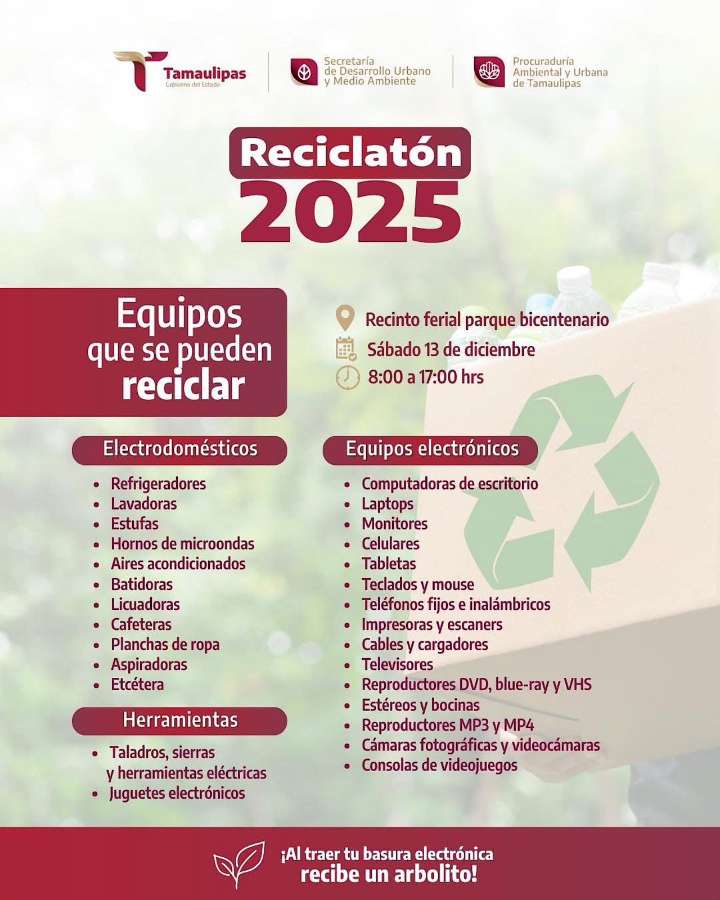Llama la SEDUMA a eliminar residuos electrónicos en el Reciclatón 2025 el 13 de diciembre