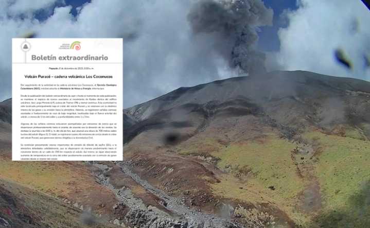 Volcán Puracé: Aumento de temperatura y 4 emisiones de ceniza sostienen la Alerta Naranja