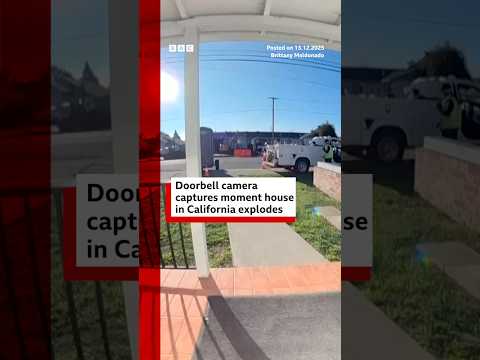 Doorbell camera captures California house explosion. #California #BBCNews