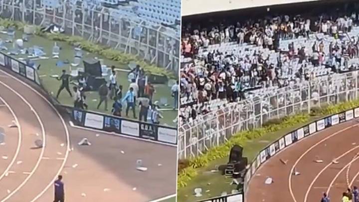Football Lionel Messi’s GOAT India Tour: Fans Throw Bottles and Chairs From Stands at Kolkata’s Salt Lake Stadium After Argentina Star Leaves For Hyderabad (Watch Video)