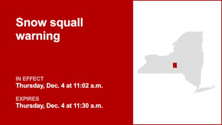 NY weather: Snow squall warning affecting Cortland County Thursday midday