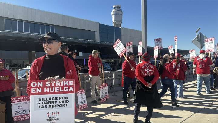 Las Vegas airport workers hold 24